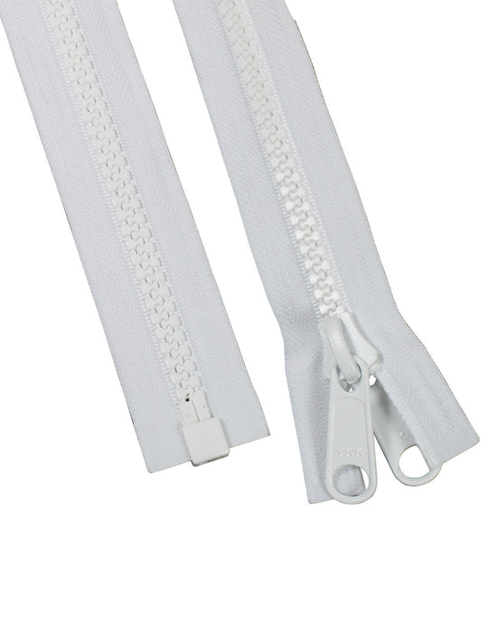 Taggblixtlås 250 cm, dubbel, smal, Vit