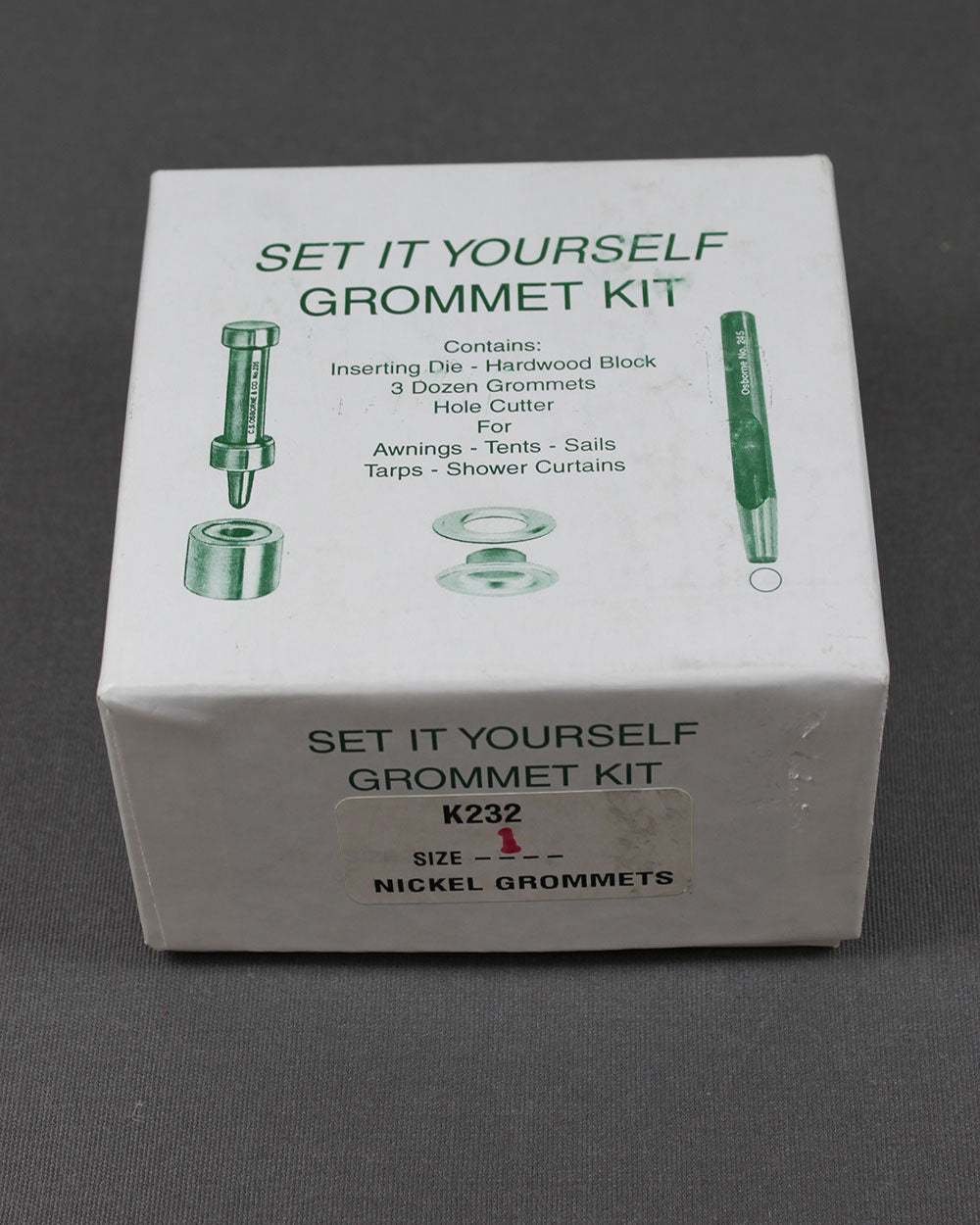 Öljettset i låda, förnicklade, strl 1