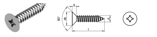 Skruv RF Försänkt, 4,8 x 16 mm